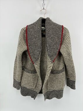 Roots Wool Blend Open Front Gray and Red Women's Cardigan Sweater